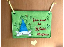 Stickdatei ITH - Türschild Wichtel